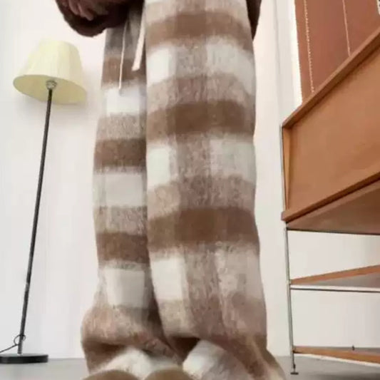 Woolen Striped Wide-leg Pants Thickened Plush Retro