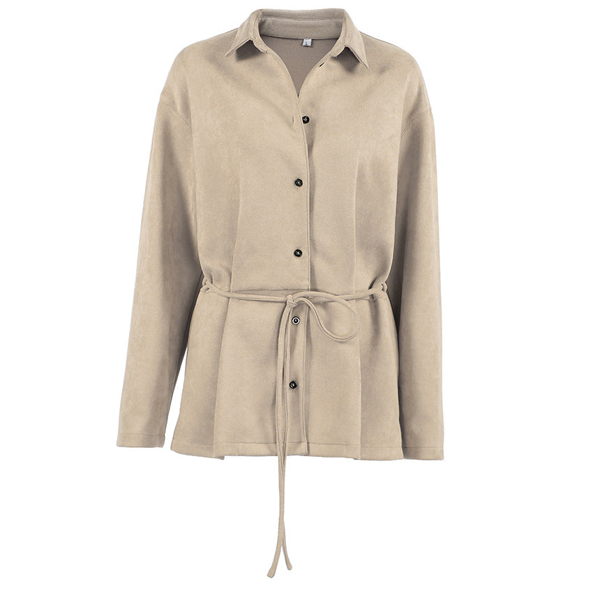 Notched-collar Cinched-waist Figure-flattering Belted Coat