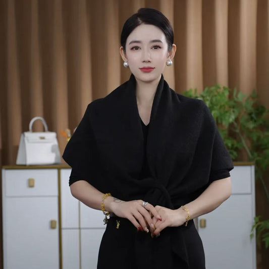Strikket trekanttørklæde i uld moderigtigt varmt tørklæde