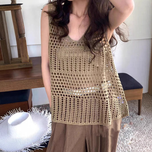 Korean Style Sense Of Design Hollow Loose Pure Desire Style Slimming Knitted Vest