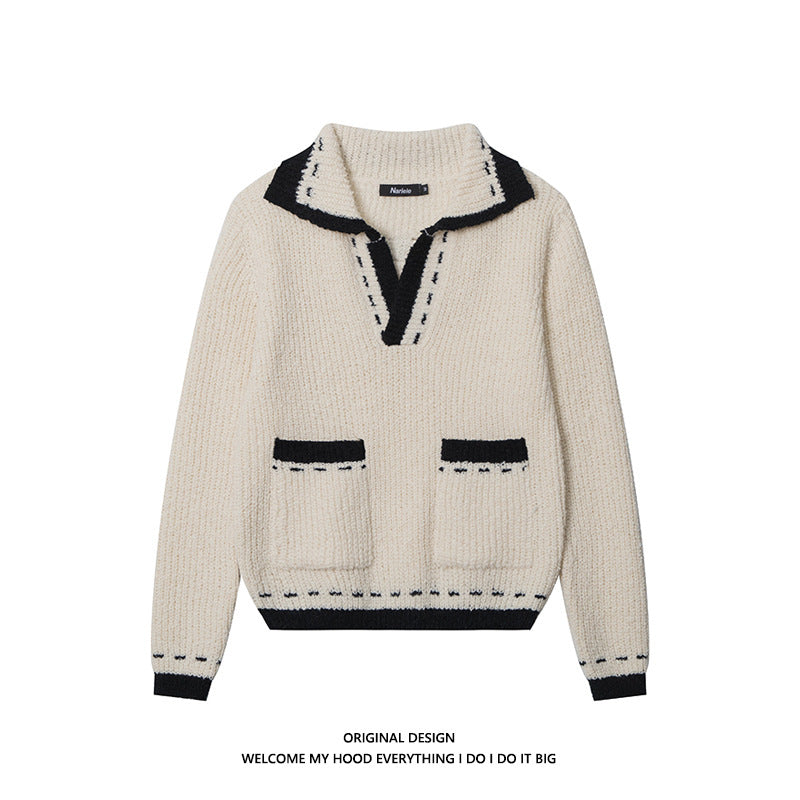 V-neck Sweater Sweater New Contrast Color