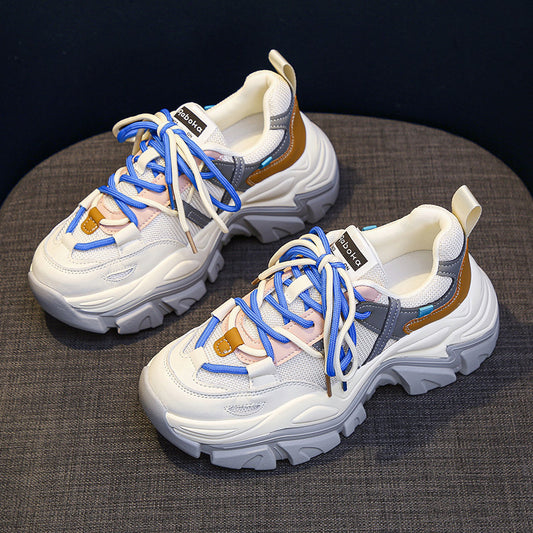 Leather Women's Thick Sole Single Mesh Breathable Casual Sneakers