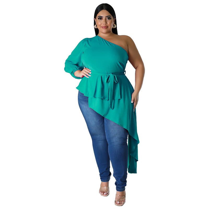 Fashionable Edgy Asymmetrical One-shoulder Long-sleeve Sexy Top