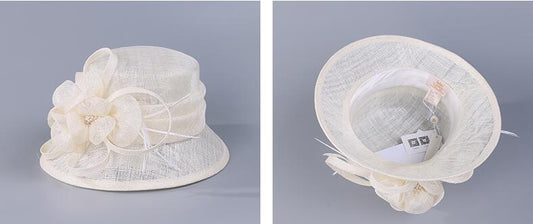 Fashionable Women's Elegant Flower Hemp Yarn Top Hat