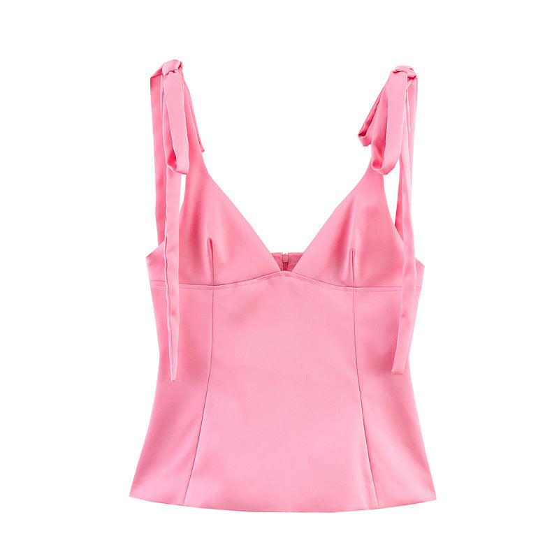 Bowknot Decoration Silk Satin Camisole Top