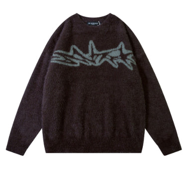 Harajuku Daily Commuting Fashion Personality Geometry Round Neck Jacquard Fashion Brand Knitted Pullover Loose Sweater