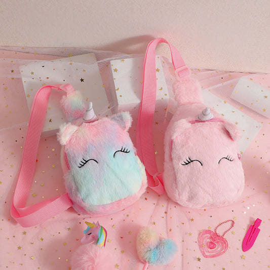 Cartoon Plush Squinting Chest Shoulder Messenger Bag