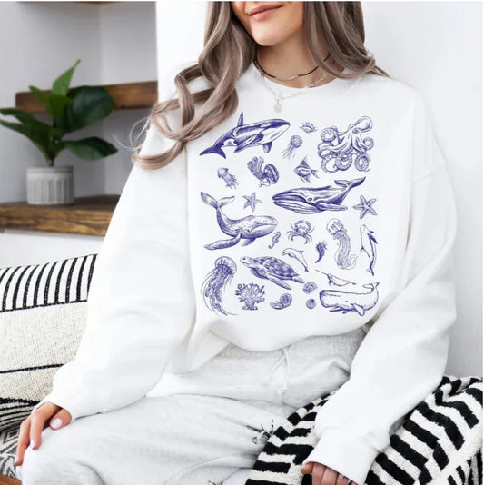 Kvinders kreative sweatshirt med tegneserieprint til afslappet brug