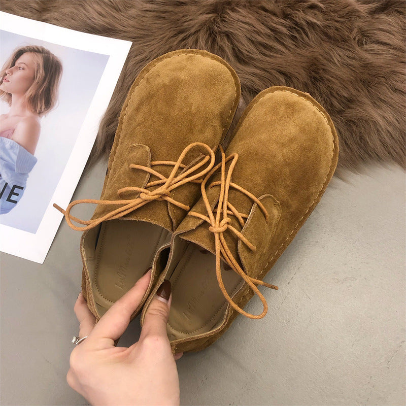 Women's Fashion Retro Frosted Leather Lace-up Flat Shoes