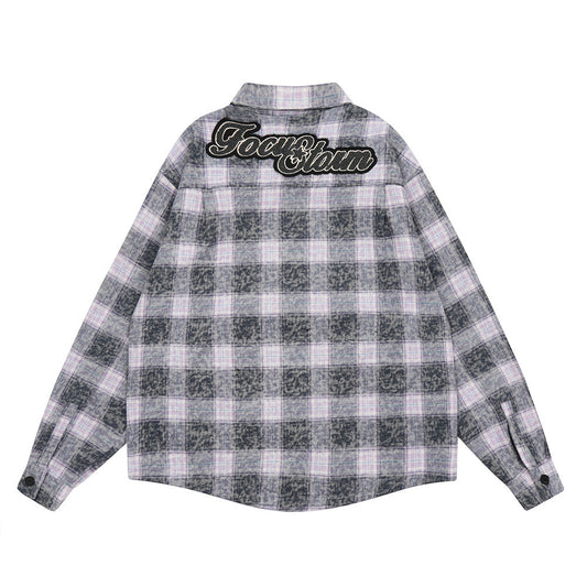 Washed And Worn Plaid Jacket Shirt For Men