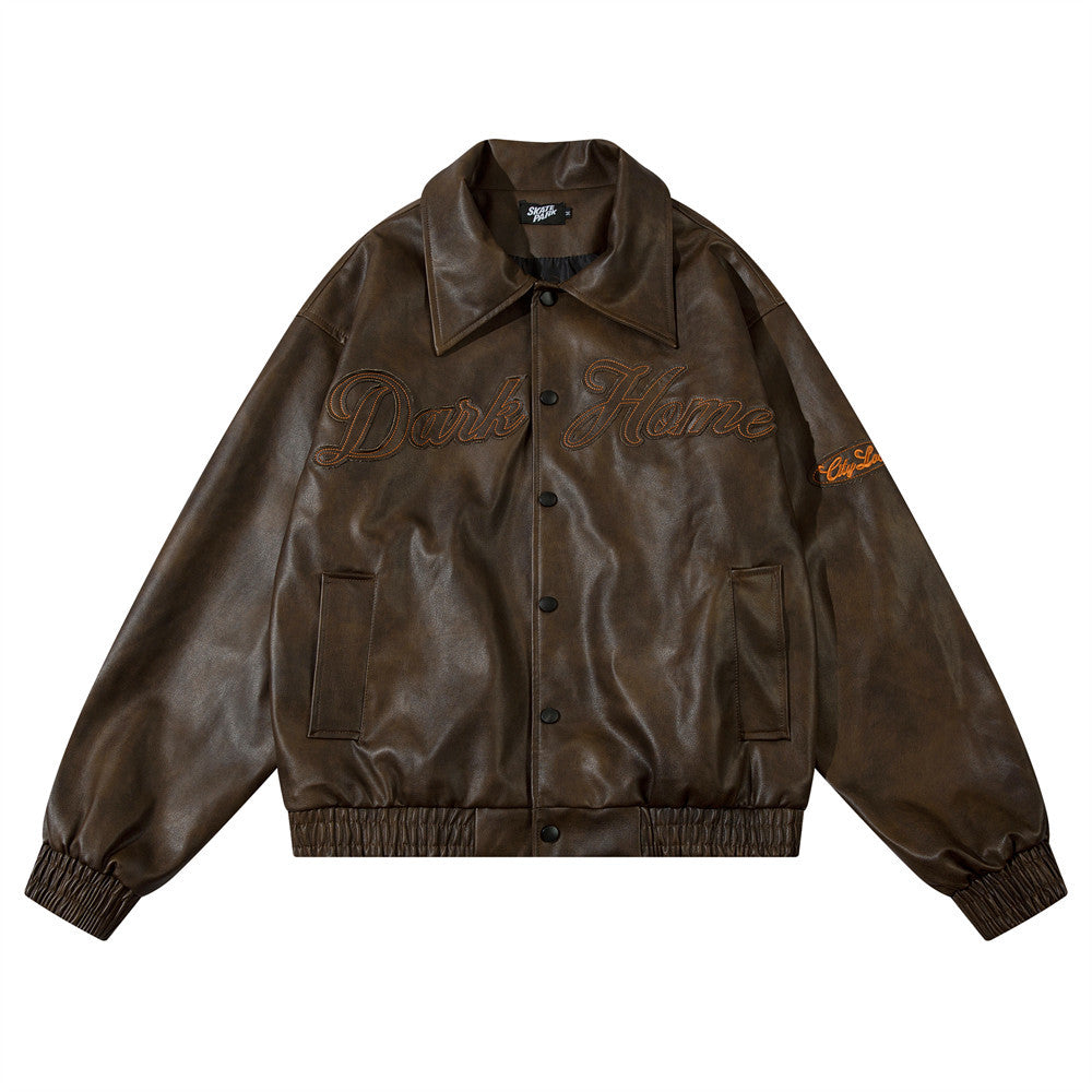 Loose Lapels Leather Coat Boys Spring And Autumn Rock