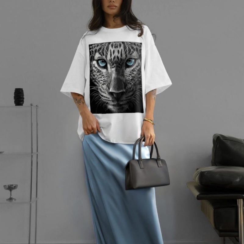 Laid-back Animal-print Summer Short-sleeve Top