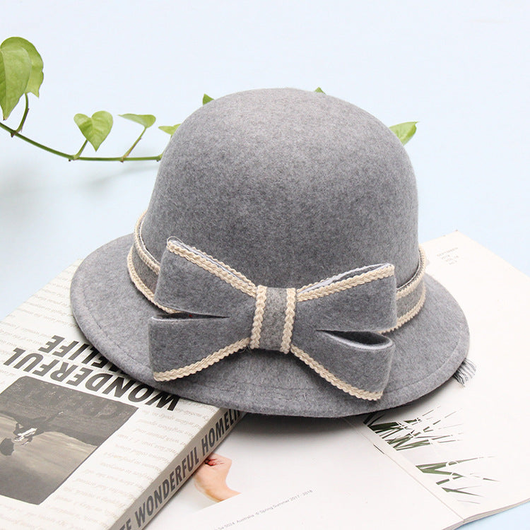 Women's Stitched Bow Solid Color Feather Hat