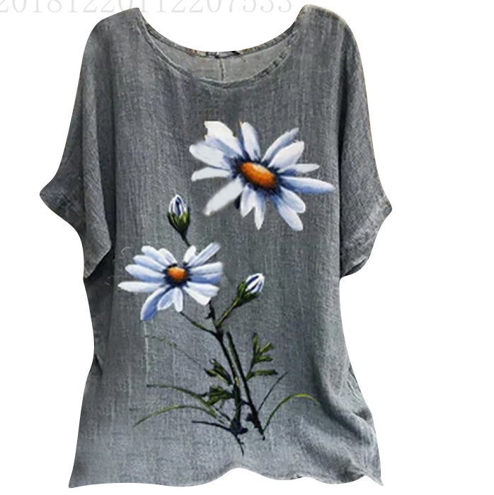 Løs Plus Size Afslappet T-shirt til kvinder i bomuldsblanding med korte ærmer