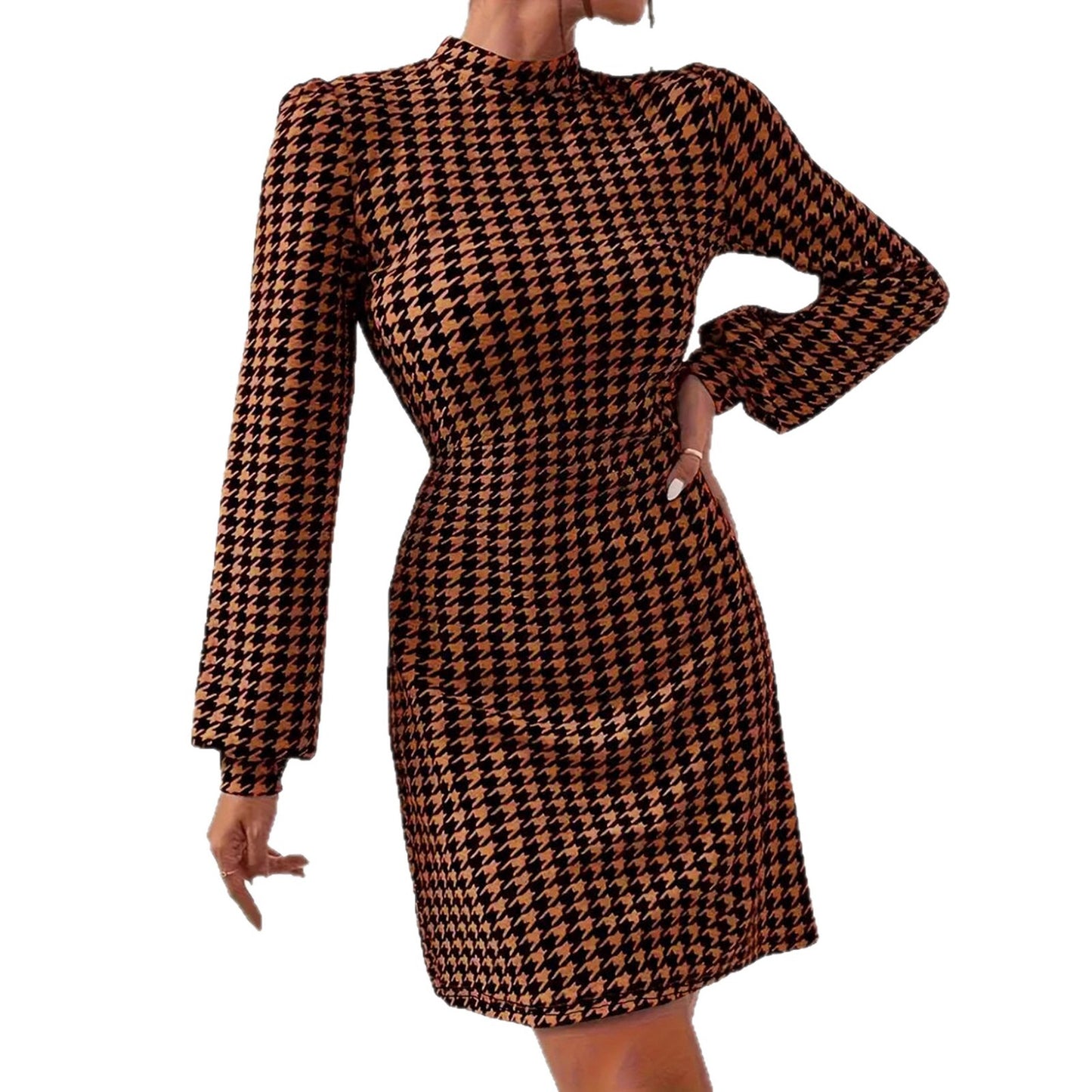 Women's Houndstooth Print Slimming Dress