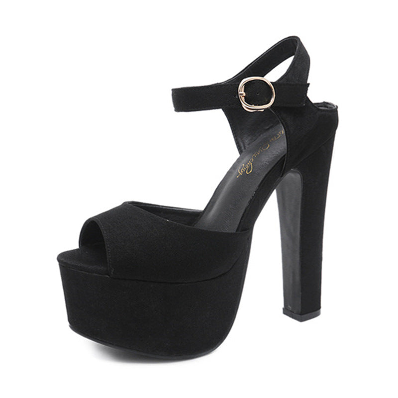 Women's One Word Buckle Fish Mouth Platform High Heels