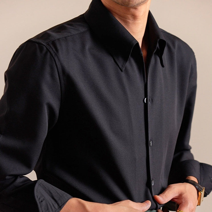 Mens Long-Sleeve Casual Shirt With A Polished Finish And Hidden Buttons