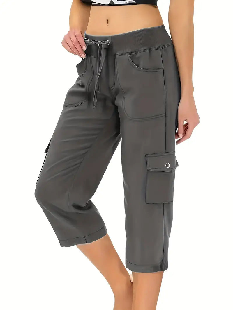Women's Solid Color Drawstring Fitness Running Cropped Pants