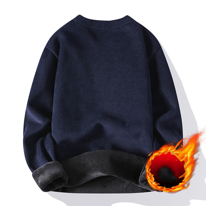 Plush Men's Round Neck Simple Solid Color Sweater