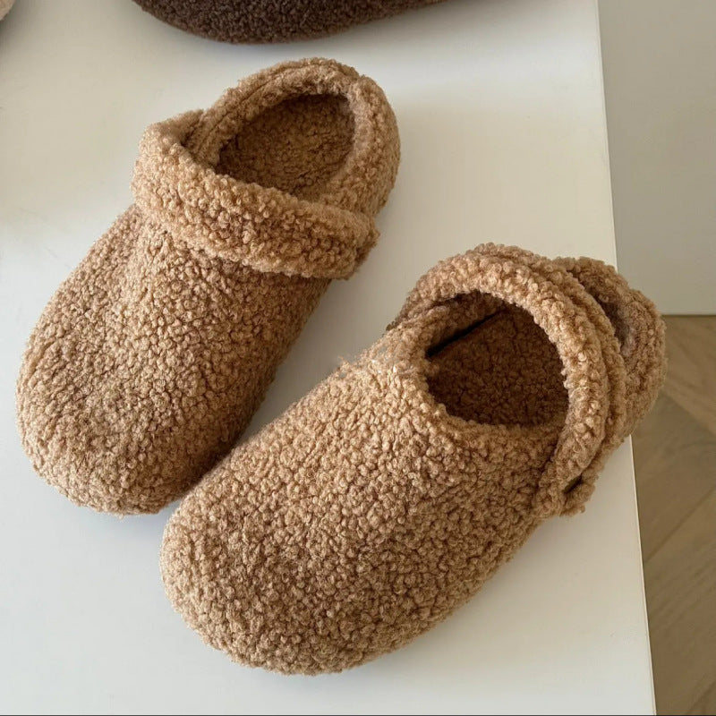 Closed Toe Half Slippers For Women Fleece-lined Thickened Two-way Wear Fluffy Shoes