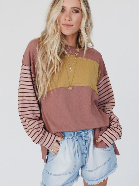 Women's Hoodie Casual Striped Color Matching Long-sleeved Top