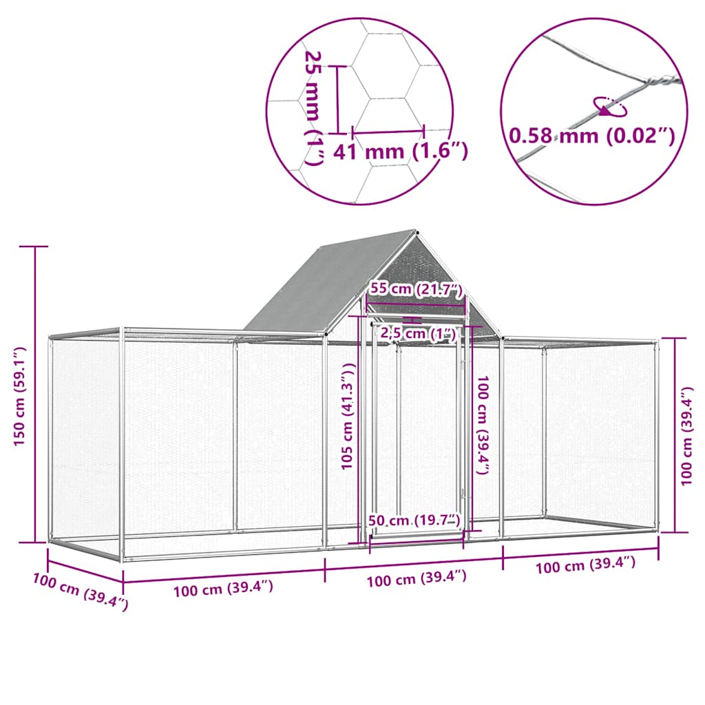 Chicken Coop 3x1x1.5 m Galvanized