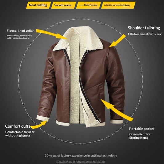 Fleece Lined Extra Thick Leather And Fur Jacket