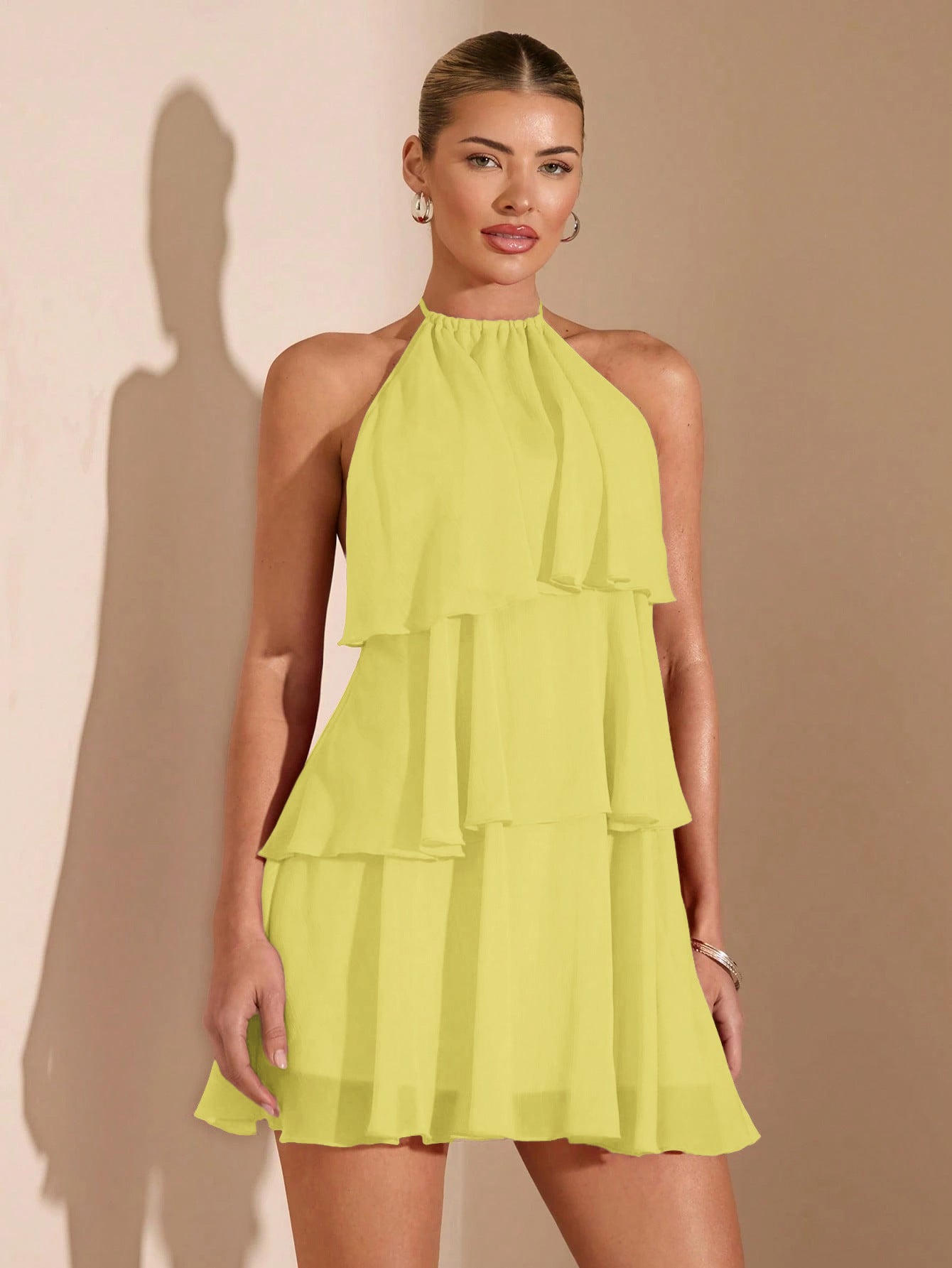 Irregular Solid-color Sweet Lace-up Tiered Skirt