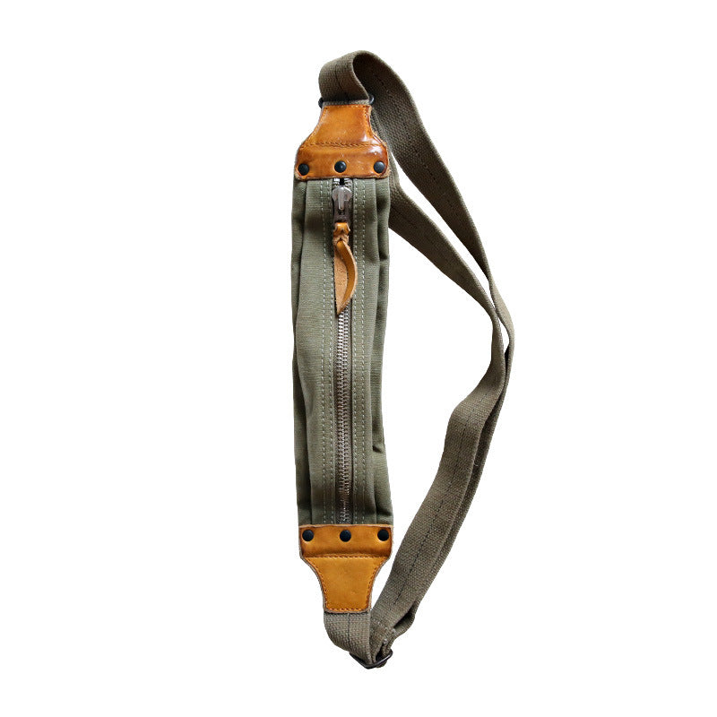 American Retro Military Style Chest Bag Made Of Old Canvas With Top Layer Cowhide