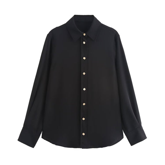 French Style Gold Button Tassel Long Sleeve Lapel Shirt