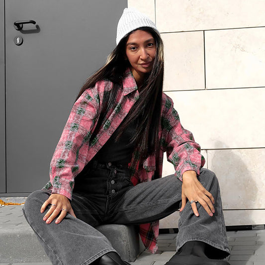 American Street Trendy Berry Plaid Shirt