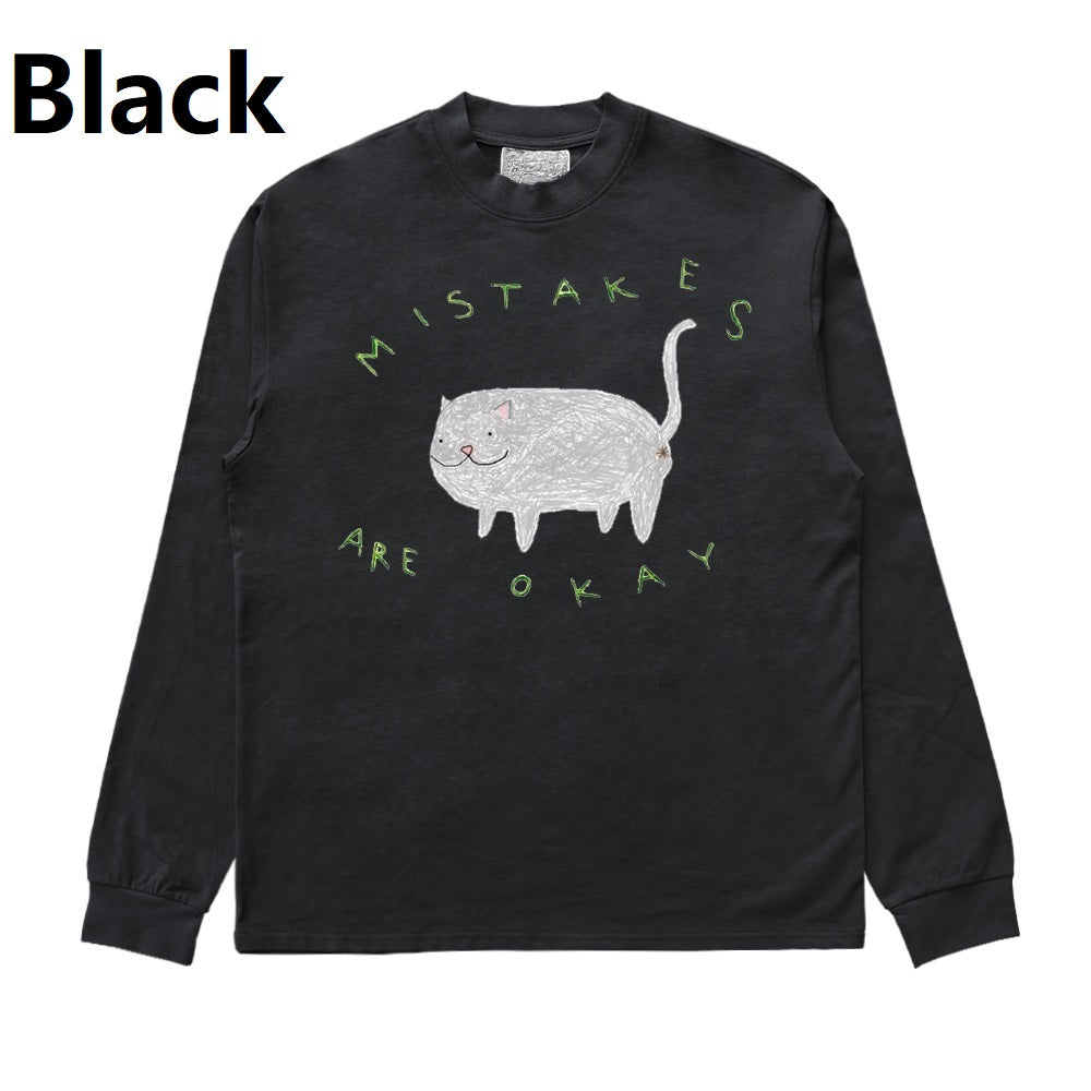 Simple Cute Animal High Street Design Stiff Long Sleeve T-shirt