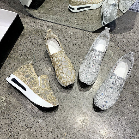 Women's Lace Mesh Casual Inner Height Increasing Shoes