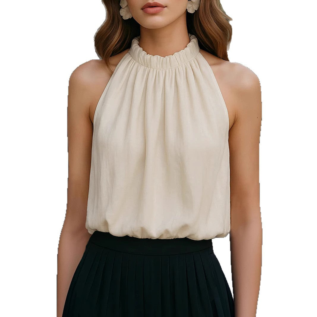 Womens Halterneck Sleeveless Tank Top With Off-the-Shoulder Straps