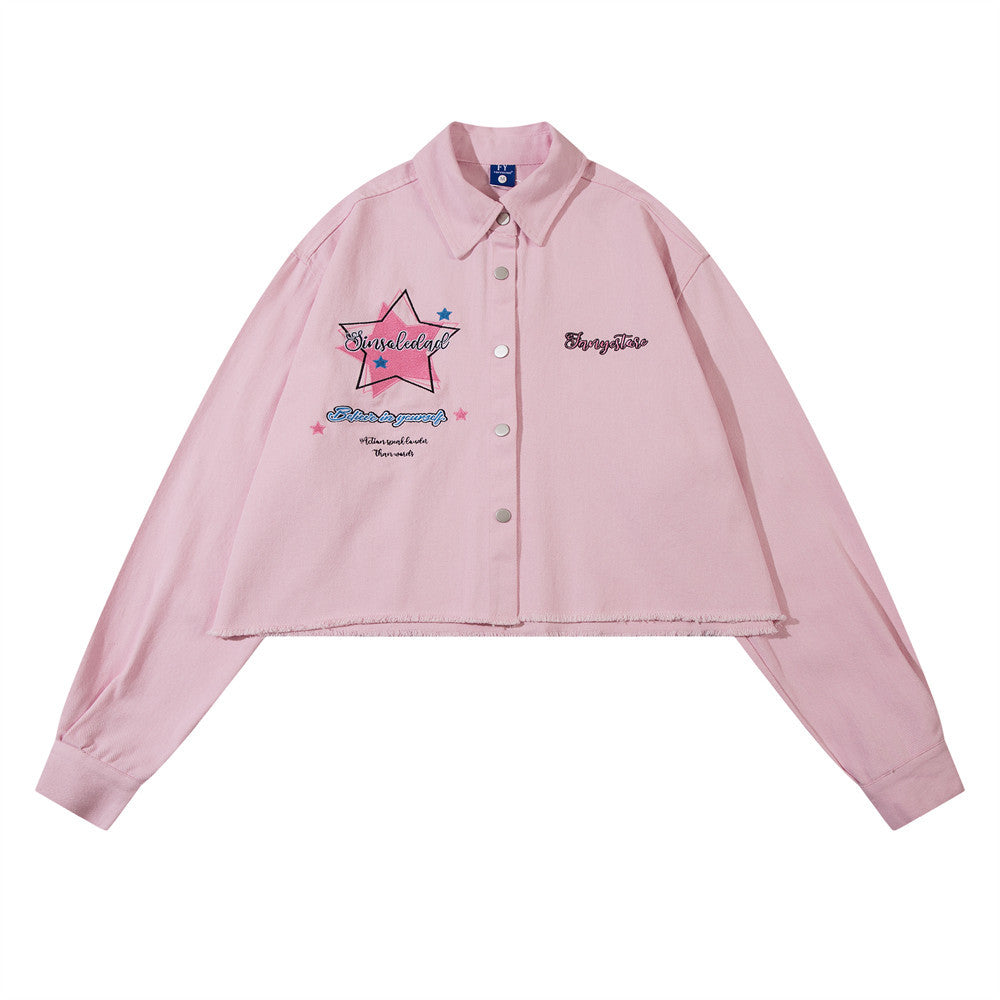 Niche Personality Five-pointed Star Embroidered Long-sleeved Shirt