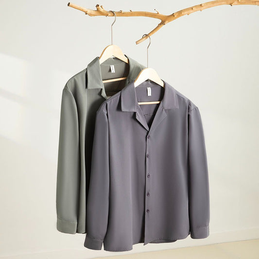 Youth Lapels Solid Color Long Sleeve Shirt