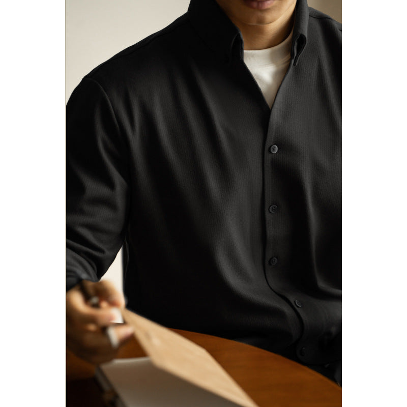 Mens Warm V Neck Long Sleeve Shirt Casual Turn Down Collar