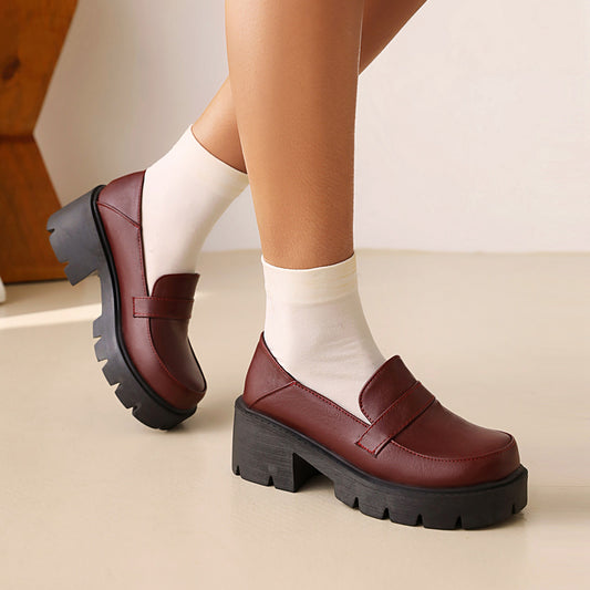 Autumn Thick Bottom Platform Shoes Women's Shoes Simple Retro 40-43 Plus Size