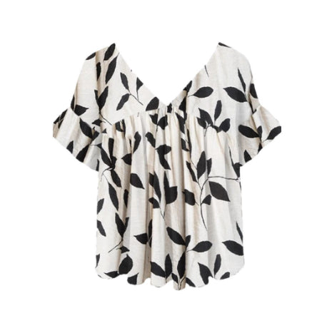 Womens Crew-neck Short-sleeve Floral-print Top