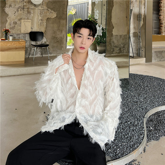 Chiffon Thin Mesh Long Sleeved Shirt For Men