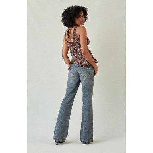 Vaskede slidte bootcut-jeans i slim fit-vintage-stil