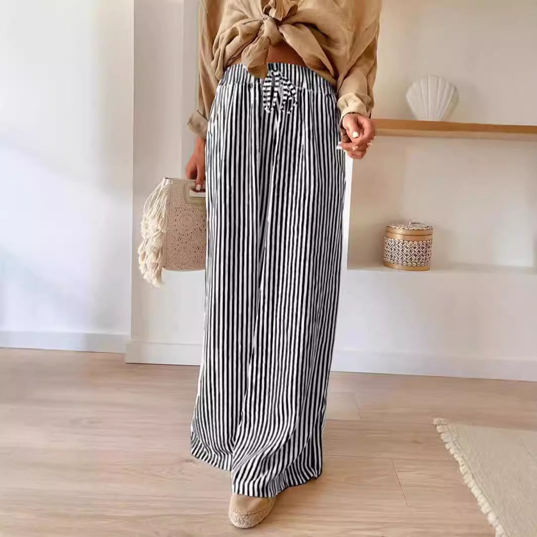 Fashion Striped Drawstring Casual Pants For Women