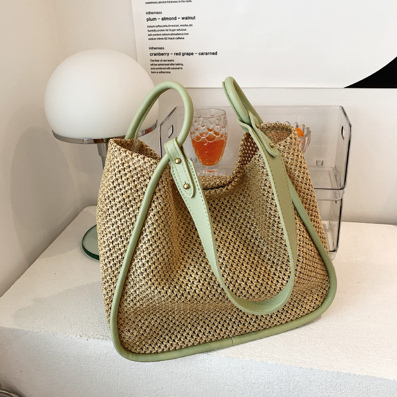 Women's Large Capacity Hand-held One-shoulder Woven Straw Bag
