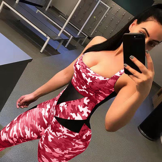 Fashion Sexy Jumpsuit Halter Camouflage Leggings Skinny Sports Pants