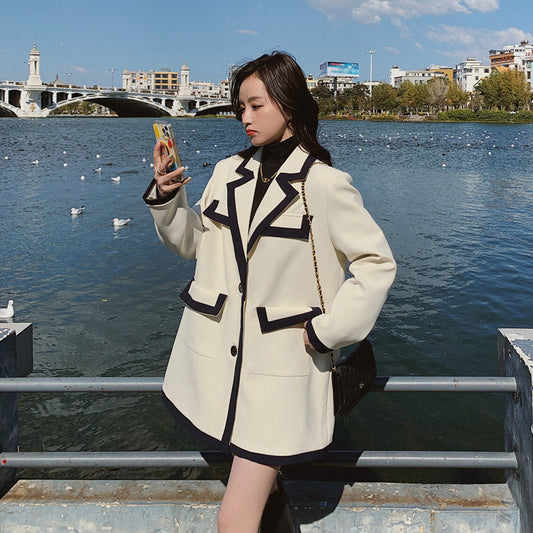 Women's Mid-length Loose And Casual Contrasting Color Suit