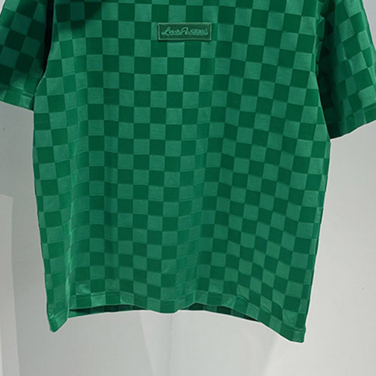 Grøn Crew Neck Plaid Print Net Rød Casual T-shirt