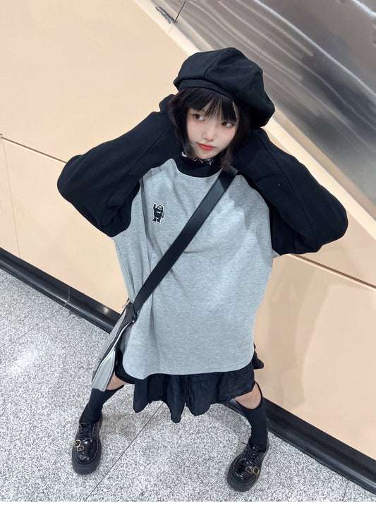 Waffle Long Sleeve T-shirt Women's Vintage Round Neck
