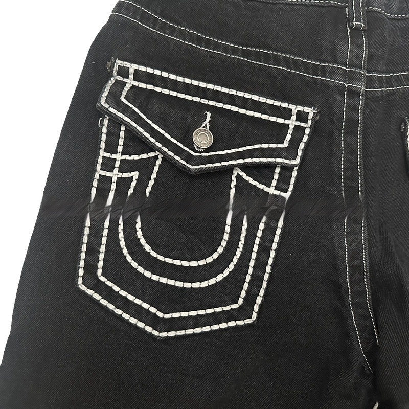 Jeans til udenlandsk handel, bukser med rock-motiv, løse afslappede lige bukser
