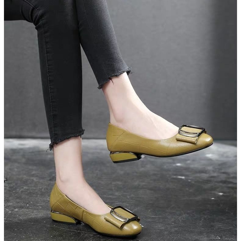 Flat Thick Heel Low Heel Shallow Mouth Mid-heel Casual All-match Low-heel Leather Shoes