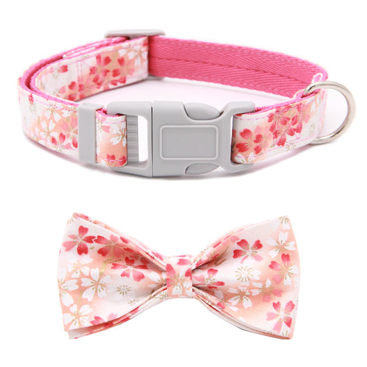 Dog Collar Adjustable Pet Collar Floral Bow Floral Fabric Ribbon Thickened Double Layer